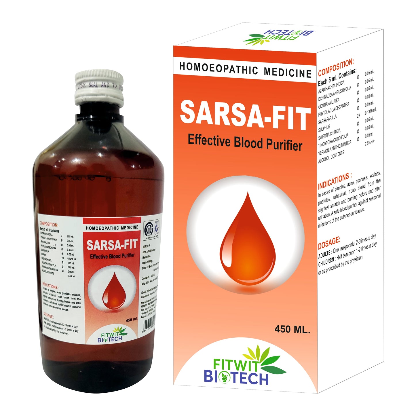 SARSA-FIT SYRUP 450 ML.